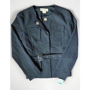 NEW Michael Kors Dark Navy Blue Blazer‎ Jacket Belted women SZ 2P